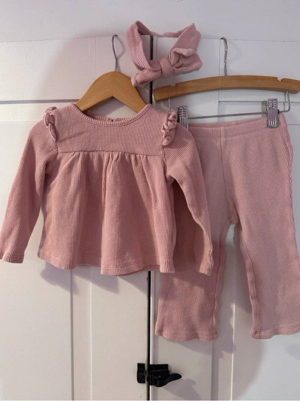 Baby Gap Organic Cotton Pink Waffle Knit 3pc Set Peplum Top 18-24‎ Months